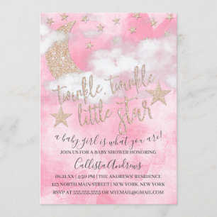 Twinkle Little Star Pink Glitter Girl Baby shower Kaart