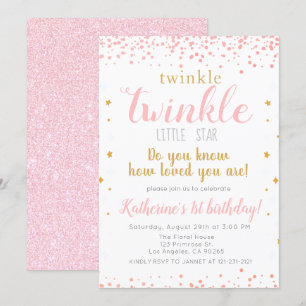 Twinkle Little Star Pink & Gold Girls 1e verjaarda Kaart