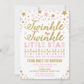Twinkle Little Star Pink & Gold Verjaardag Uitnodi Kaart (Voorkant)