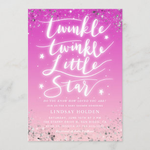 Twinkle Little Star Pink Ombre Baby shower Kaart