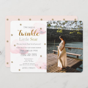 Twinkle Little Star Pink Photo Baby shower Kaart