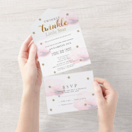 Twinkle Little Star Pink RSVP Baby shower All In One Uitnodiging