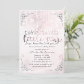 Twinkle Little Star Pink & Silver Baby shower Kaart (Staand voorkant)
