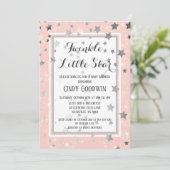 Twinkle Little Star Pink Silver Stars Baby shower Kaart (Staand voorkant)