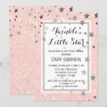Twinkle Little Star Pink Silver Stars Baby shower