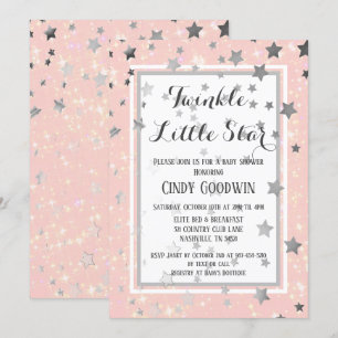 Twinkle Little Star Pink Silver Stars Baby shower Kaart