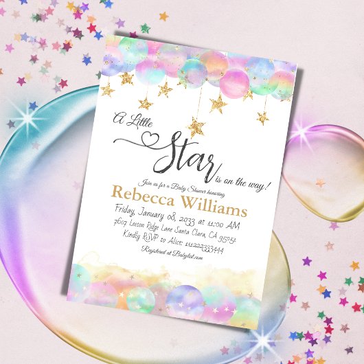 Twinkle Little Star Rainbow Bubbles Baby shower Kaart