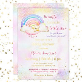 Twinkle Little Star Rainbow Girl Baby shower Folie Uitnodiging
