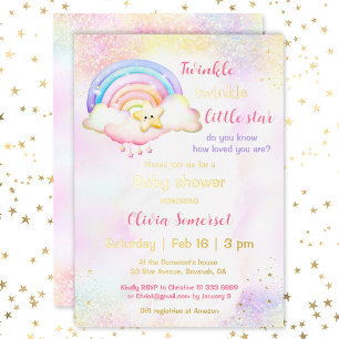 Twinkle Little Star Rainbow Girl Baby shower Folie Uitnodiging