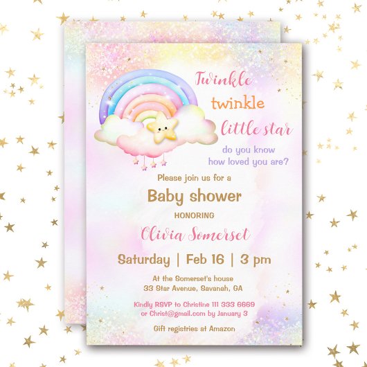 Twinkle Little Star Rainbow Girl Baby shower Kaart