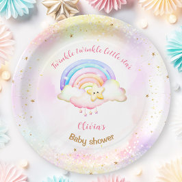 Twinkle Little Star Rainbow Girl Baby shower Papieren Bordje