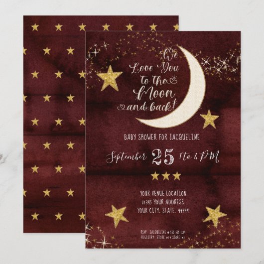 Twinkle Little Star Red Burgundy Moon Baby shower Kaart (Voorkant / Achterkant)