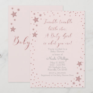 Twinkle Little Star Roos Gold Girl Baby shower Kaart