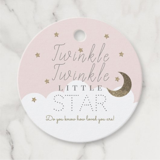 Twinkle Little Star Roze Baby shower Dank u Bedankjes Labels (Voorkant)