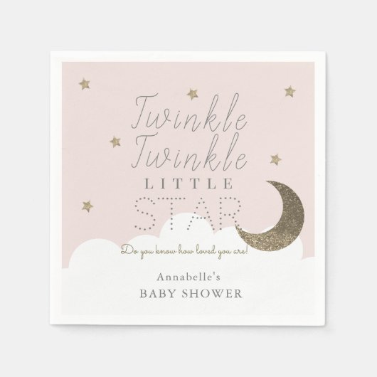 Twinkle Little Star roze Baby shower papier Servet (Voorkant)