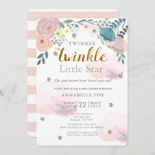 Twinkle Little Star Roze Bloemen Baby shower Kaart