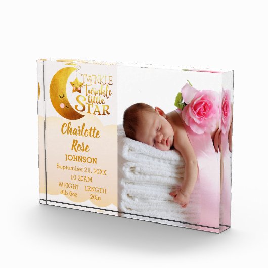 Twinkle Little Star Roze Geboorte Aankondiging Bab Fotoblokken (Rechts)