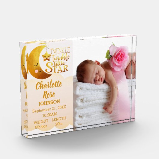 Twinkle Little Star Roze Geboorte Aankondiging Bab Fotoblokken (Links)