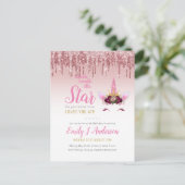 Twinkle Little Star Roze Goud Roze Eenhoorn Glitte Briefkaart (Staand voorkant)