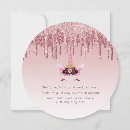 Twinkle Little Star Roze Goud Roze Eenhoorn Glitte Kaart (Achterkant)