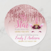 Twinkle Little Star Roze Goud Roze Eenhoorn Glitte Kaart (Voorkant / Achterkant)