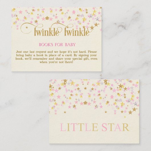 Twinkle Little Star Roze Gouden Boek Aanvraag Kaar Informatiekaartje (Voorkant / Achterkant)