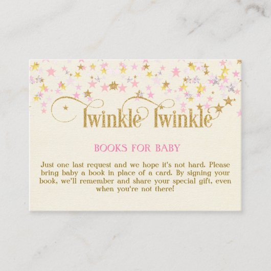 Twinkle Little Star Roze Gouden Boek Aanvraag Kaar Informatiekaartje (Voorkant)