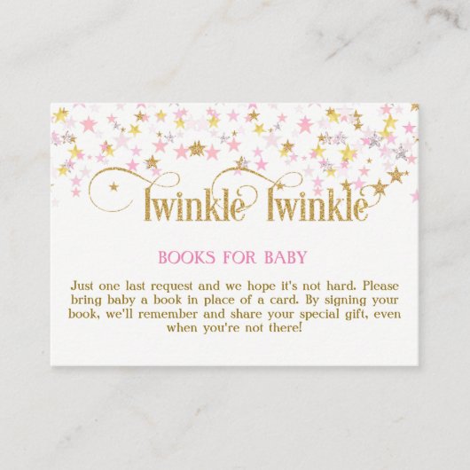 Twinkle Little Star Roze Gouden Boek Aanvraag Kaar Informatiekaartje (Voorkant)