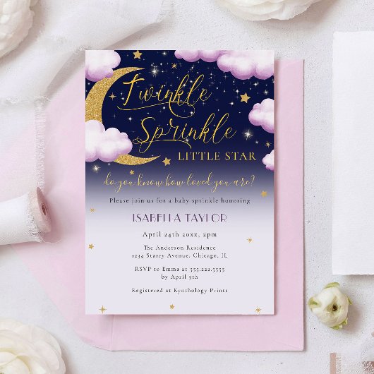 Twinkle Little Star Roze Meisje Baby Showerfeestje Kaart