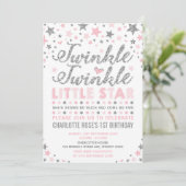 Twinkle Little Star Roze Zilveren Verjaardag Uitno Kaart (Staand voorkant)