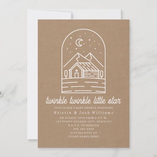 Twinkle Little Star Rustic Cardstock Baby shower Kaart (Voorkant)
