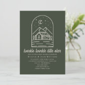 Twinkle Little Star Rustic Green Baby shower Kaart (Staand voorkant)