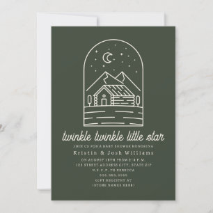 Twinkle Little Star Rustic Green Baby shower Kaart