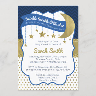 Twinkle Little Star Shower Invite, Faux Glitter Kaart