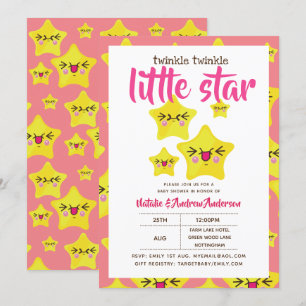Twinkle Little Star Shower Pink Yellow Modern Cute Kaart
