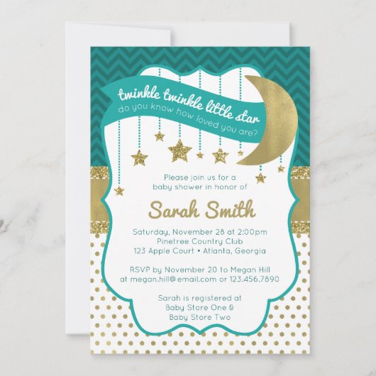 Twinkle Little Star Shower Uitnodigen, Faux Glitte Kaart (Voorkant)