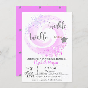 Twinkle Little Star Silver Glitter Baby shower Kaart