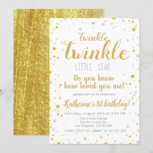 Twinkle Little Star Silver & Gold Girls Birthday Kaart