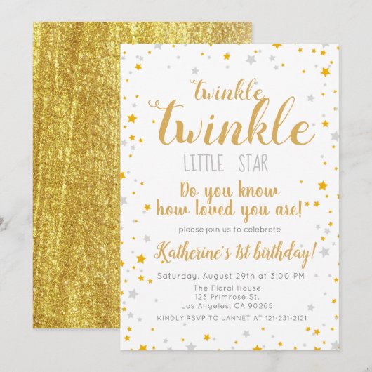 Twinkle Little Star Silver & Gold Girls Verjaardag Kaart (Voorkant / Achterkant)