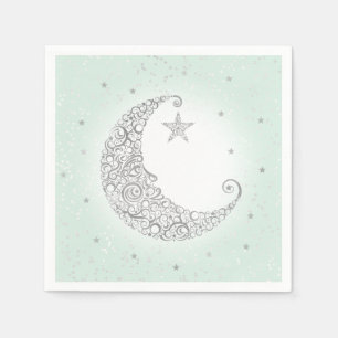 Twinkle Little Star Silver Moon Mint Napkin Servetten