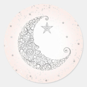 Twinkle Little Star Silver Moon Sticker Roze