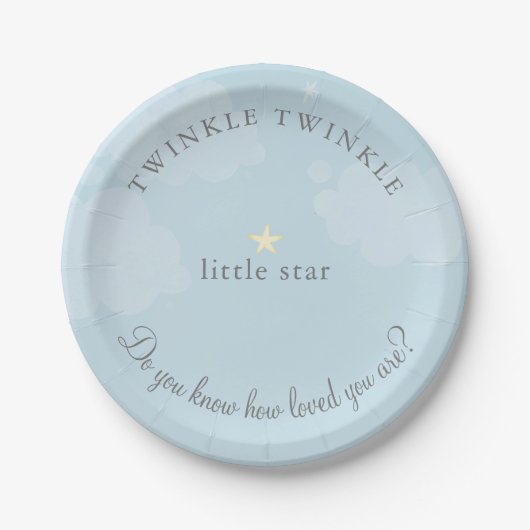 Twinkle Little Star Sky Blue Baby shower Papieren Bordje (Voorkant)