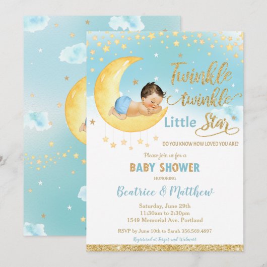 Twinkle Little Star Sleeping Baby shower Boy Kaart (Voorkant / Achterkant)