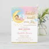 Twinkle Little Star Sleeping Baby shower Girl Inv Kaart (Staand voorkant)