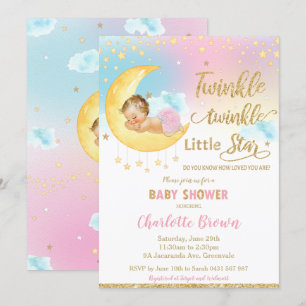Twinkle Little Star Sleeping Baby shower Girl Inv Kaart