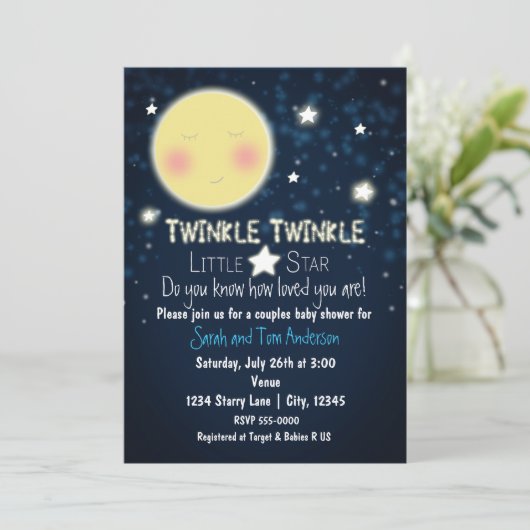 TWINKLE Little Star Sparkle Baby shower Invitation Kaart (Staand voorkant)