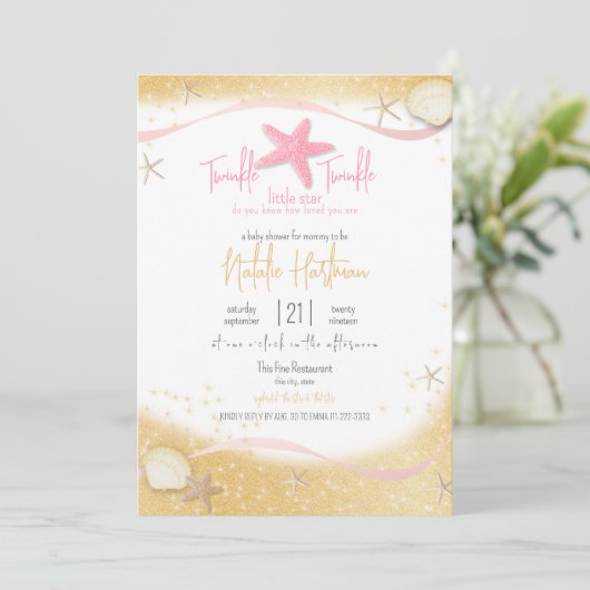 Twinkle Little Star Sparkle Starfish Uitnodiging (Staand voorkant)