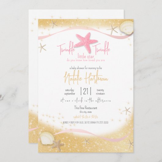 Twinkle Little Star Sparkle Starfish Uitnodiging (Voorkant / Achterkant)