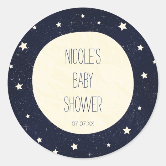Twinkle Little Star Starry Sky & Moon Baby shower Ronde Sticker (Voorkant)