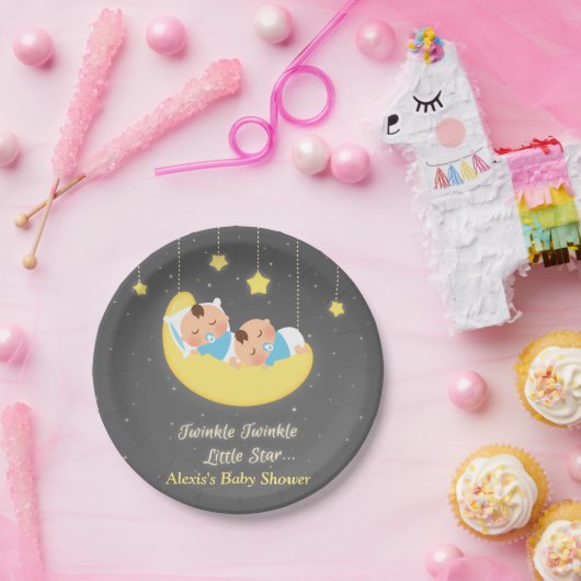 Twinkle Little Star Twin Baby Boys Party Borden Papieren Bordje (Feest)